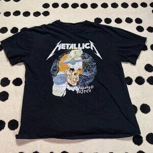 Metallica Damaged Justice T-Shirt Womens M Black Graphic Metal Rock Band 90s Tee